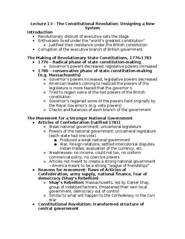 History 2301E Lecture Notes - Lecture 13: Constitution Of The United Kingdom, Unanimous Consent, Bicameralism thumbnail