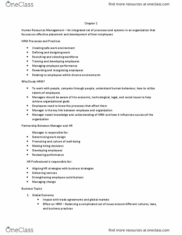 HRES 2170 Lecture Notes - Lecture 1: Change Management, Job Design, Customer Retention thumbnail