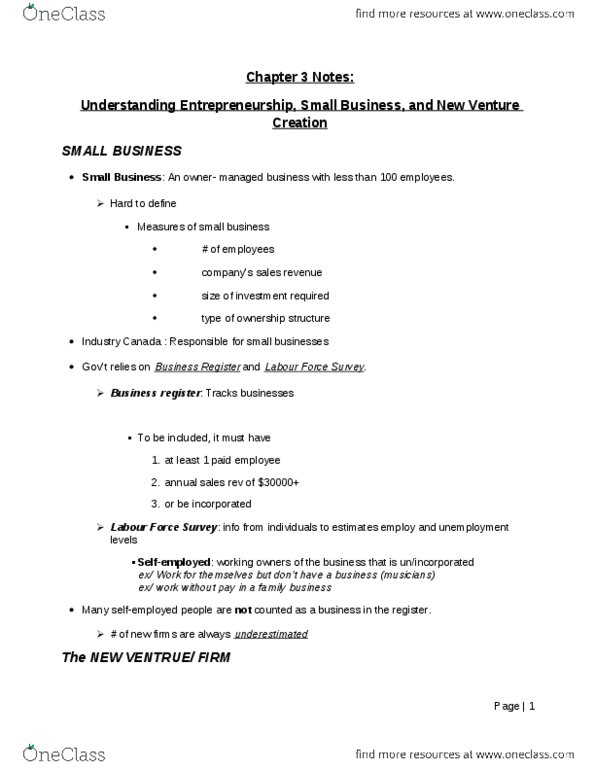 MGTA01H3 Lecture Notes - Labour Force Survey, Financial Plan, Business Plan thumbnail