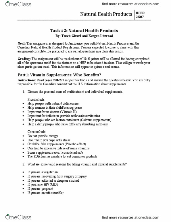 HPED 2507 Lecture Notes - Lecture 18: Natural Health Product, Lactose Intolerance, Horsepower thumbnail