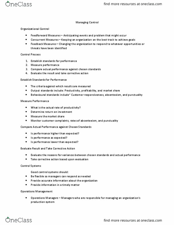 MGMT 2130 Lecture Notes - Lecture 10: Operations Management, Absenteeism, Goal Setting thumbnail