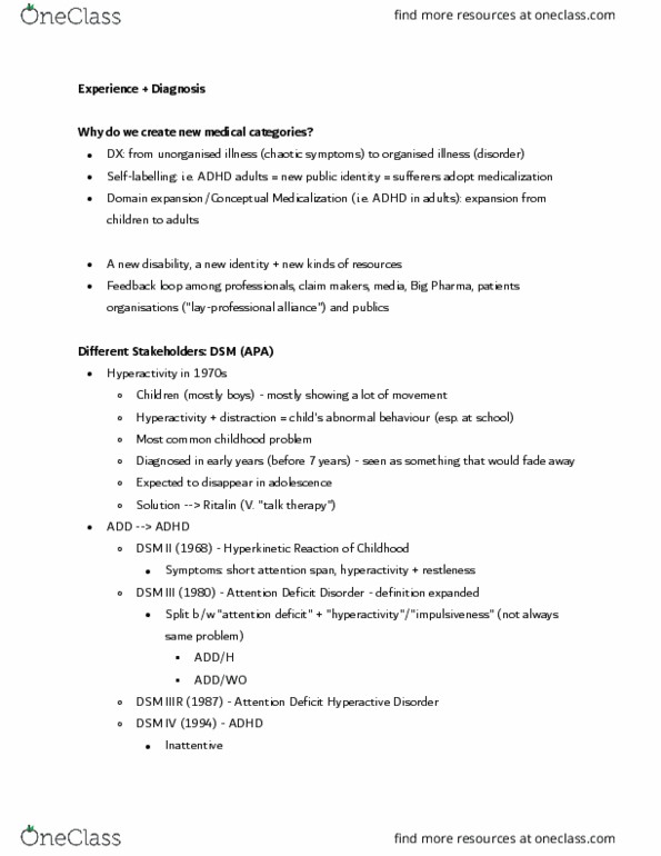 SOCI 473 Lecture Notes - Lecture 9: Attention Deficit Hyperactivity Disorder, Feedback, Psychotherapy thumbnail