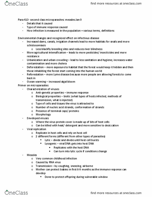 PARA 410 Lecture Notes - Lecture 2: Algal Bloom, Lytic Cycle, Lyme Disease thumbnail