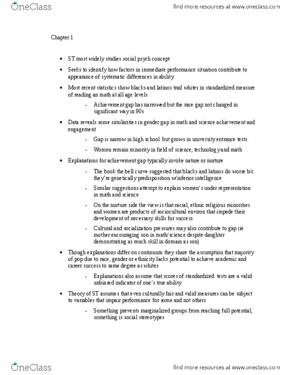 PSYC12H3 Chapter Notes - Chapter 1: Achievement Gap In The United States, Standardized Test thumbnail