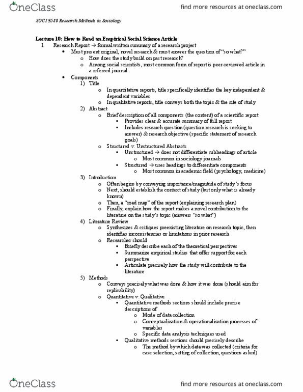 SOCI 3580 Lecture Notes - Lecture 10: American Sociological Association, Internal Validity thumbnail