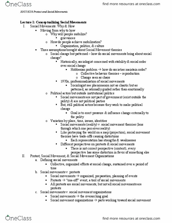 SOCI 3250 Lecture Notes - Lecture 1: Collective Behavior, Thomas Hobbes, Social Change thumbnail