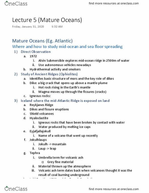 EESA06H3 Lecture Notes - Lecture 5: Seafloor Spreading, Mantle Plume, Volcanic Ash thumbnail