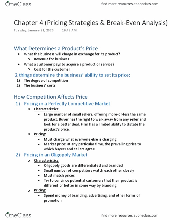 MGTA02H3 Chapter Notes - Chapter 4: Break Even, Oligopoly, Market Price thumbnail