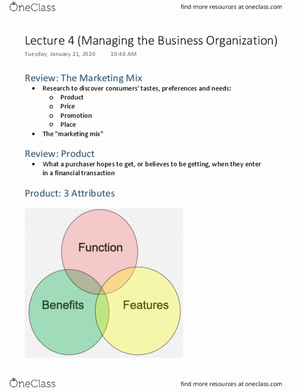 MGTA02H3 Lecture Notes - Lecture 4: Financial Transaction, Marketing Mix, Variable Cost thumbnail