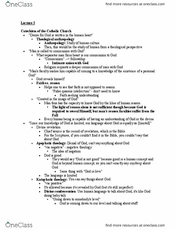 CHRTC 250 Lecture Notes - Lecture 3: Apophatic Theology, Christian Anthropology, Positiva Records thumbnail