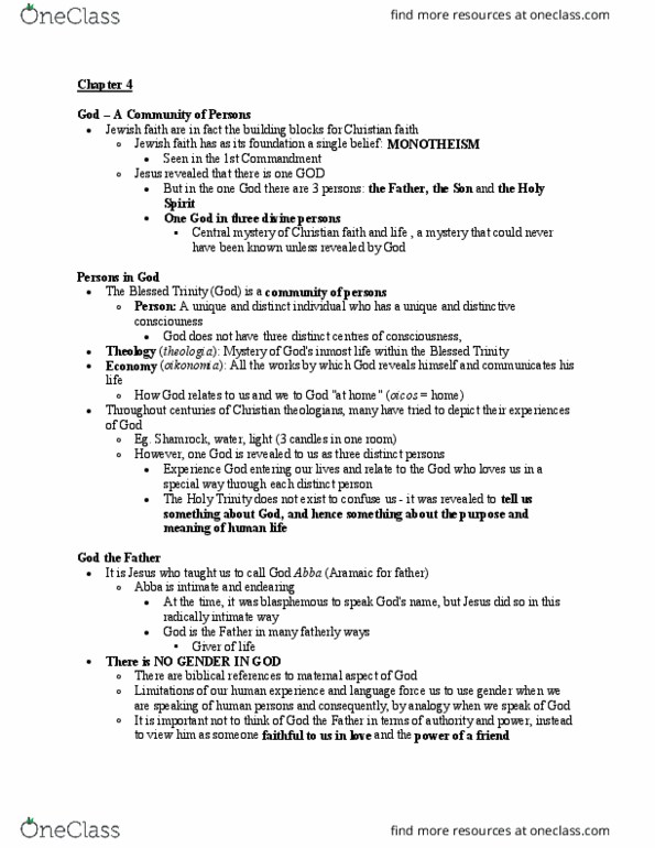 CHRTC 250 Chapter Notes - Chapter 4: Burning Bush, Paraclete thumbnail