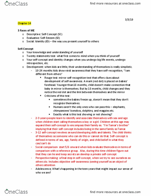 PSYC 330 Lecture Notes - Lecture 19: Mirror Test, 18 Months, Reference Group thumbnail