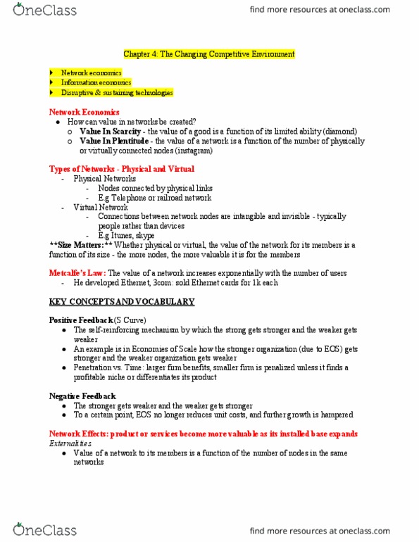 BU415 Chapter Notes - Chapter 4: 3Com, Network Effect, Itunes thumbnail