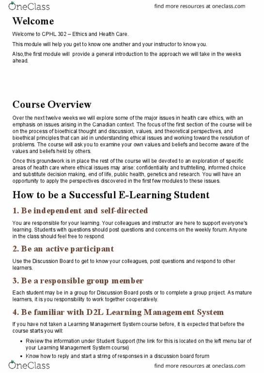 PHL 302 Lecture Notes - Lecture 1: Learning Management System, Bioethics, Mcgraw-Hill Education thumbnail