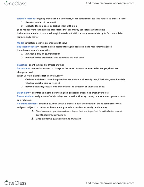 ECO 101 Lecture Notes - Lecture 2: Natural Experiment, Scientific Method thumbnail