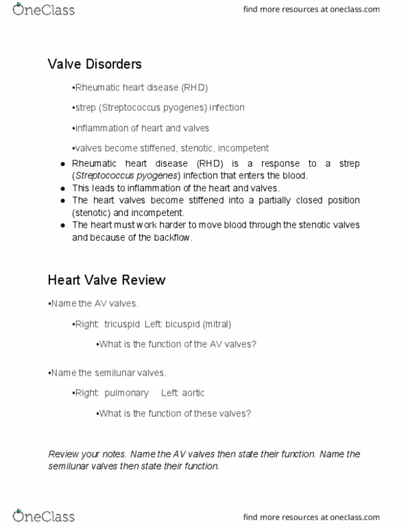 BIOL 221 Lecture Notes - Lecture 2: Rheumatic Fever, Heart Valve, Stenosis thumbnail