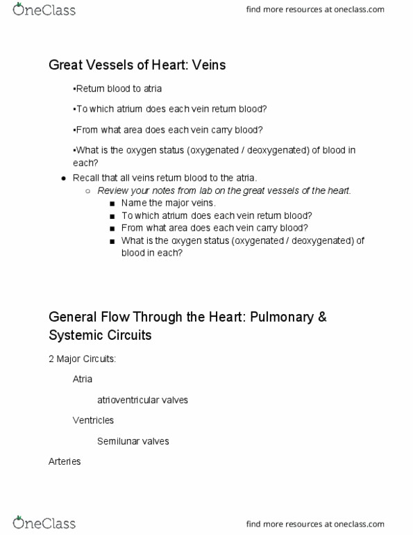 BIOL 221 Lecture Notes - Lecture 2: Heart Valve, Great Vessels, Extracellular Fluid thumbnail
