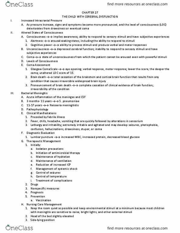 NUR 2462C Chapter Notes - Chapter Test 5: Glasgow Coma Scale, Lumbar Puncture, Brain Death thumbnail