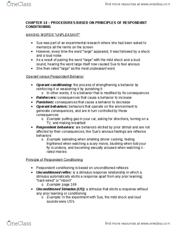 PSYB45H3 Chapter Notes - Chapter 14: Classical Conditioning, Flight Controller, Operant Conditioning thumbnail