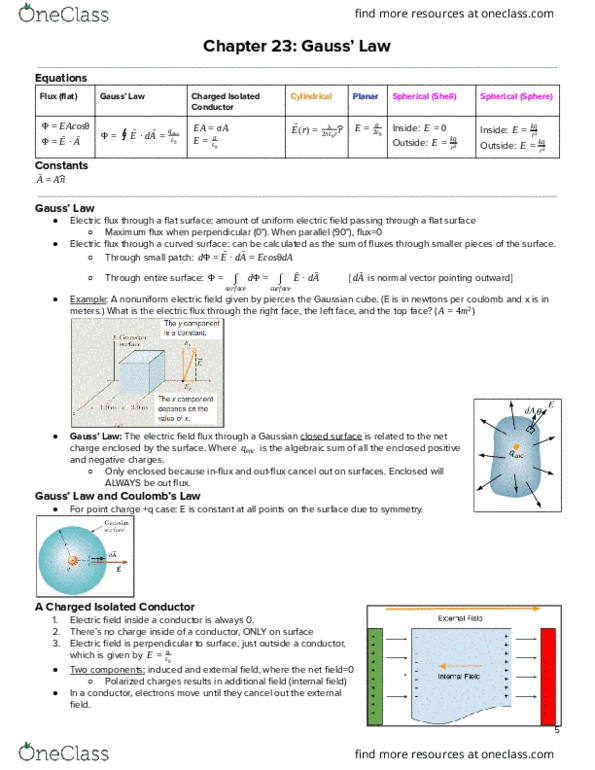 PHYS 132 Chapter Notes - Chapter 23: Gaussian Surface, Surface Charge, Surface 3 thumbnail