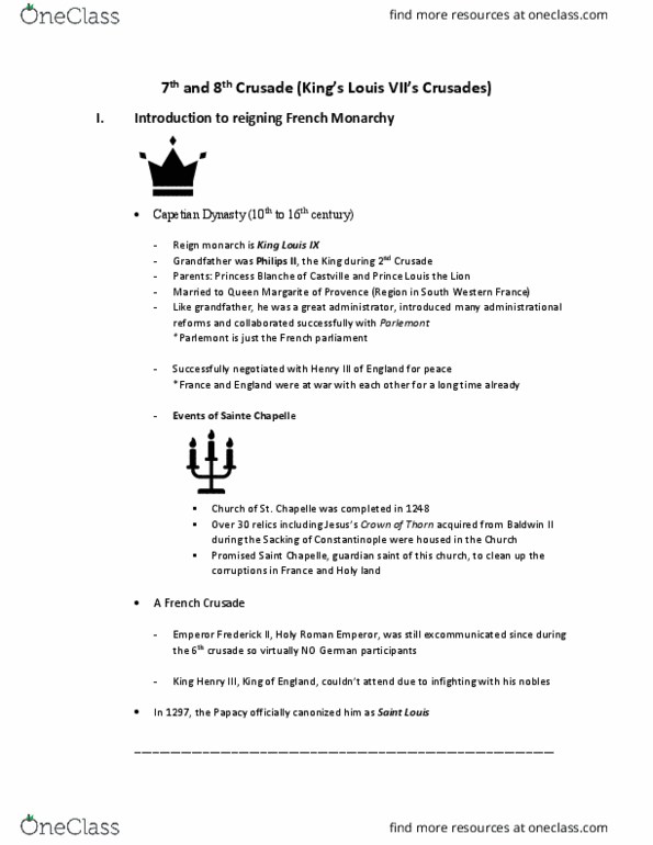 HIST 133 Lecture Notes - Lecture 27: Frederick Ii, Holy Roman Emperor, Sainte-Chapelle, Ayyubid Dynasty thumbnail