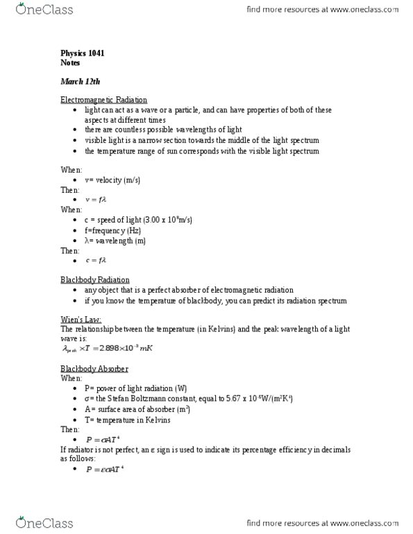 PHYS 1041 Lecture Notes - Lecture 6: Boltzmann Constant, Thermal Conductivity, Calorie thumbnail