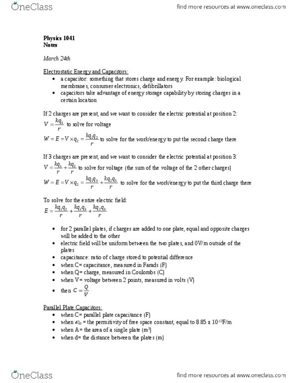 PHYS 1041 Lecture Notes - Relative Permittivity, Defibrillation, Electric Field thumbnail