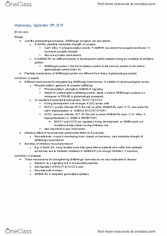 PHAR 562 Lecture Notes - Lecture 6: Na-K-Cl Cotransporter, Gephyrin, Glutamic Acid thumbnail