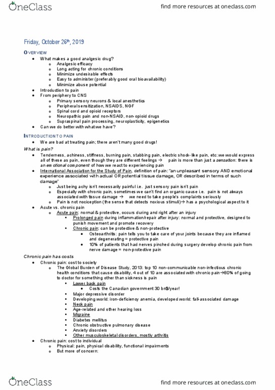 PHAR 562 Lecture Notes - Lecture 16: Chronic Obstructive Pulmonary Disease, Neuropathic Pain, Chronic Pain thumbnail