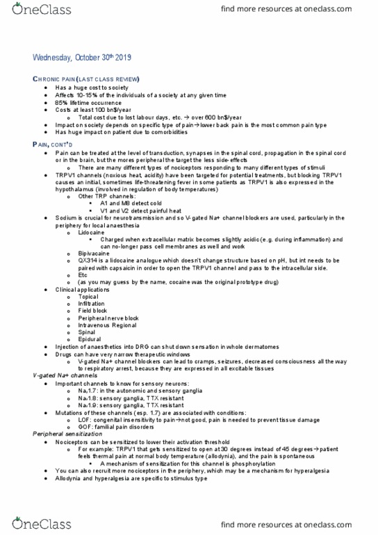 PHAR 562 Lecture Notes - Lecture 19: Trpv1, Nerve Block, Allodynia thumbnail