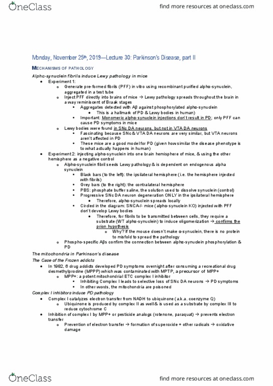 PHAR 562 Lecture Notes - Lecture 25: Synuclein, Fibril, Coenzyme Q10 thumbnail