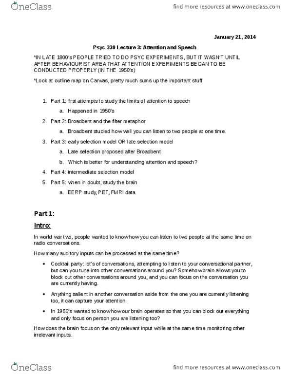 PSYC 330 Lecture Notes - Lecture 3: Sensory Neuron, Cocktail Party, Functional Magnetic Resonance Imaging thumbnail