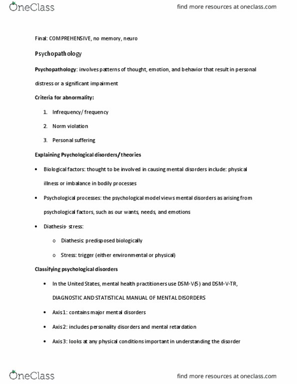 PSYC 2013 Lecture Notes - Lecture 5: Intellectual Disability, Personality Disorder, Obsessive–Compulsive Disorder thumbnail