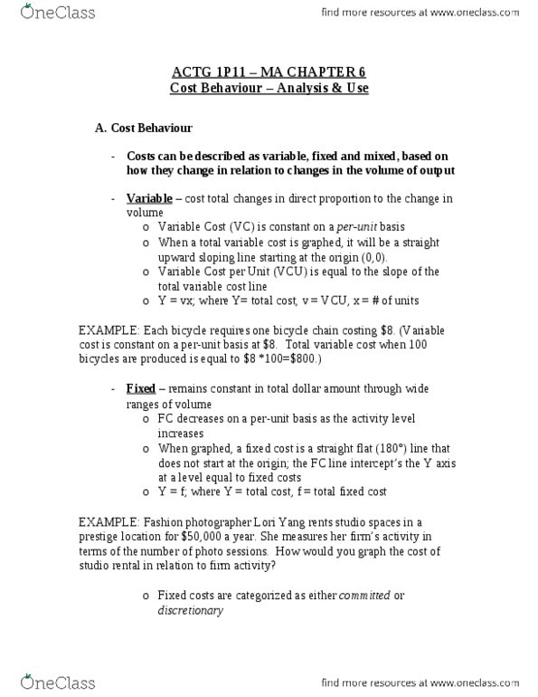 ACTG 1P11 Lecture Notes - Bicycle Chain, Fixed Cost, Variable Cost thumbnail