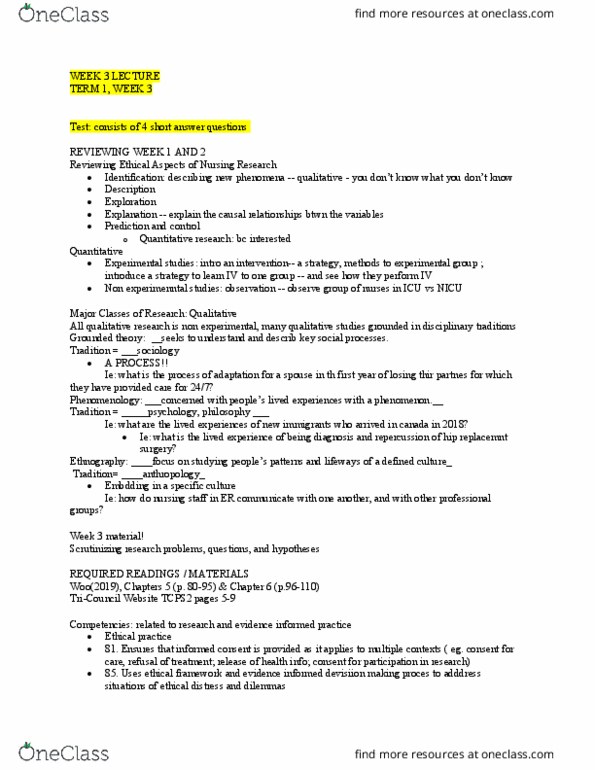 NUR 80A/B Lecture Notes - Lecture 3: Neonatal Intensive Care Unit, Informed Consent, Grounded Theory thumbnail