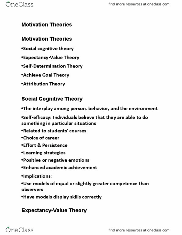 EPSY 210 Lecture Notes - Lecture 16: Social Cognitive Theory, Controllability thumbnail