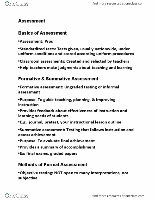 EPSY 210 Lecture Notes - Lecture 18: Summative Assessment, Formative Assessment, Authentic Assessment thumbnail