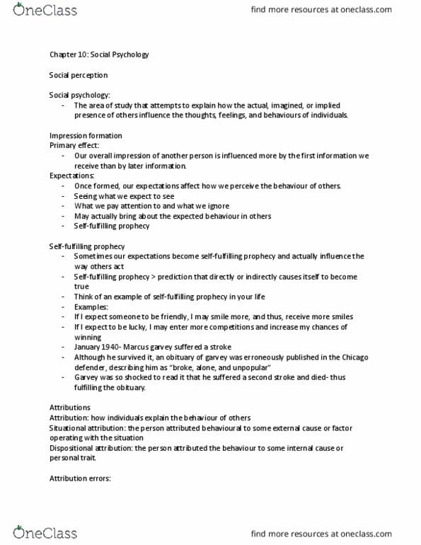 PSYC 150 Lecture Notes - Lecture 8: The Chicago Defender, Dispositional Attribution, Social Perception thumbnail