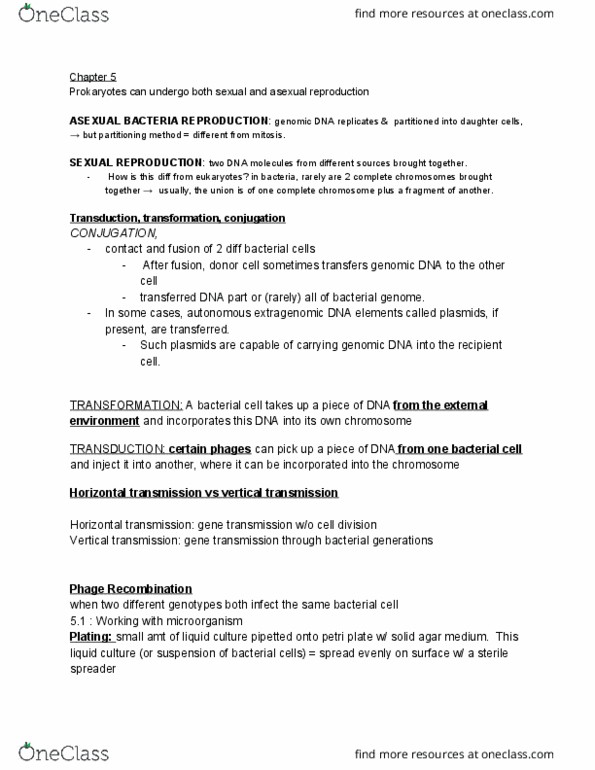 BIOL 205 Chapter Notes - Chapter 5.1: Petri Dish, Microbiological Culture, Horizontal Transmission thumbnail