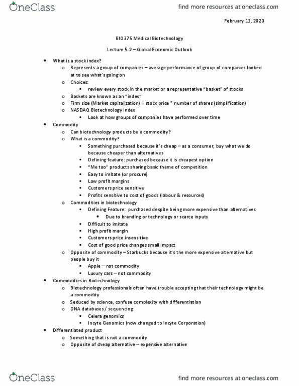 BIO375H5 Lecture Notes - Lecture 5: Nasdaq Biotechnology Index, Celera Corporation, Incyte thumbnail