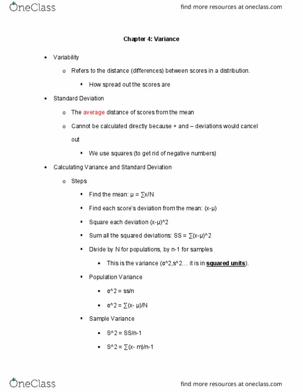 PSYC-295 Lecture Notes - Lecture 4: Squared Deviations From The Mean, Standard Deviation, Statistical Parameter thumbnail