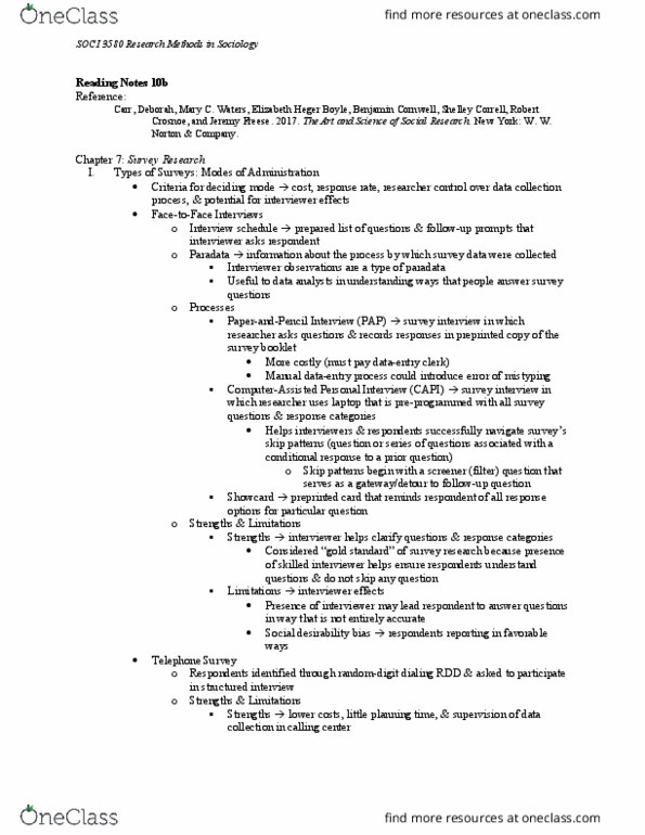 SOCI 3580 Chapter Notes - Chapter 10: Social Desirability Bias, Structured Interview thumbnail