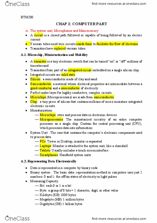 BTM 200 Lecture Notes - Lecture 2: Microprocessor, Kilobyte, Binary-Coded Decimal thumbnail