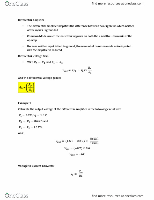 EET-123 Lecture Notes - Lecture 7: Differential Amplifier, Voltage Converter thumbnail