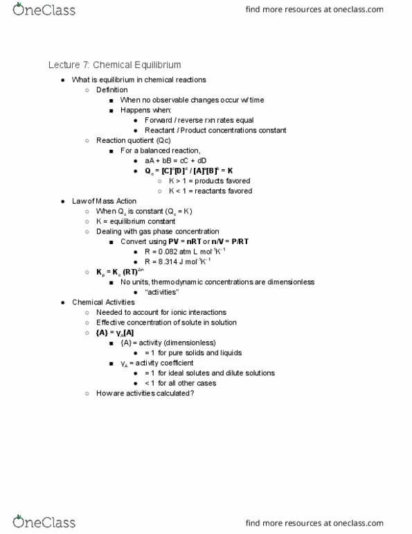 GEOL 250 Lecture Notes - Lecture 7: Reaction Quotient, Equilibrium Constant, Reagent thumbnail