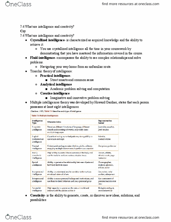 PSYC 1001 Chapter Notes - Chapter 4: Fluid And Crystallized Intelligence, Long-Term Memory, Divergent Thinking thumbnail