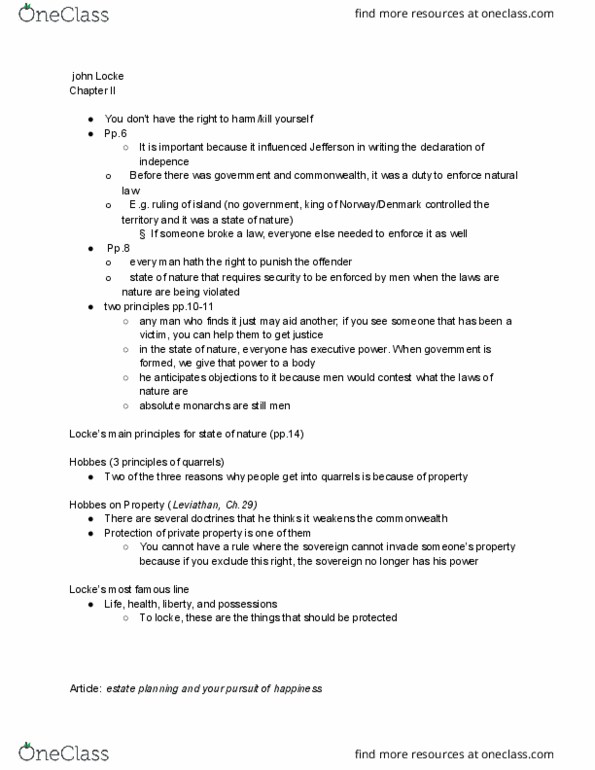 POLS 2520 Lecture Notes - Lecture 4: Estate Planning, Human Nature, Social Contract thumbnail