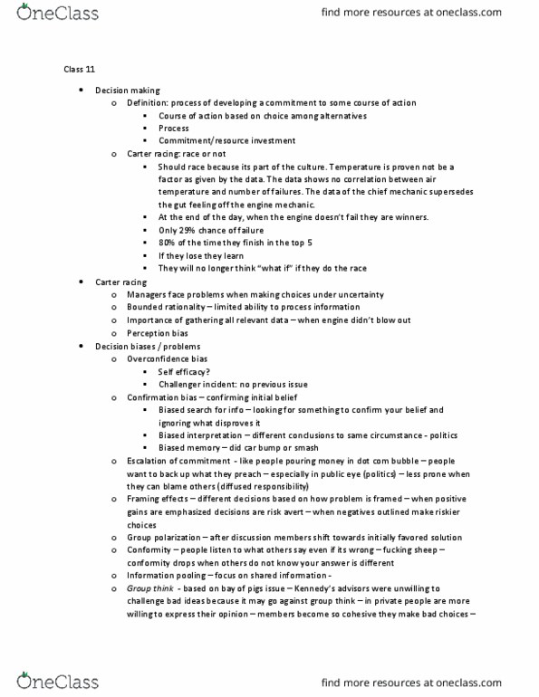 BU288 Lecture Notes - Lecture 11: Confirmation Bias, Group Decision-Making, Group Polarization thumbnail