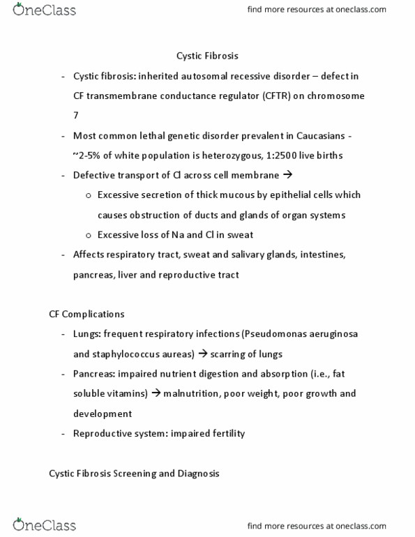 11:709:255 Lecture Notes - Lecture 30: Cystic Fibrosis, Dominance (Genetics), Staphylococcus thumbnail