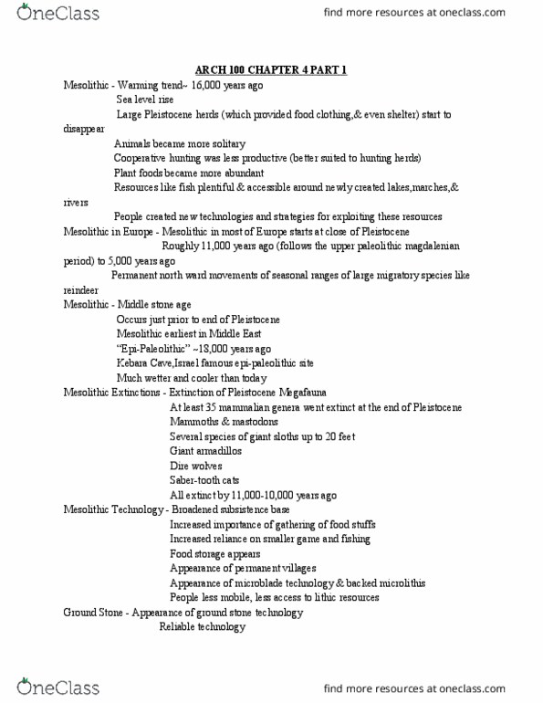 ARCH 100 Lecture Notes - Lecture 4: Kebara Cave, Microblade Technology, Sea Level Rise thumbnail